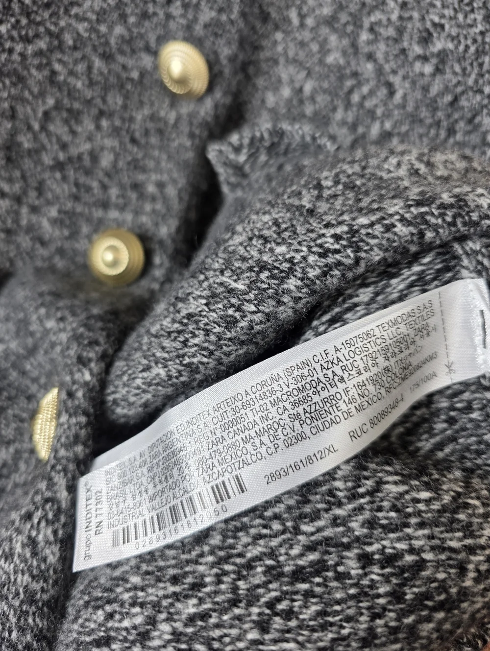 Zara 100% wool knit  Women's Marled Black-Gray  Cardigan with gold buttons - Picture 5 of 12
